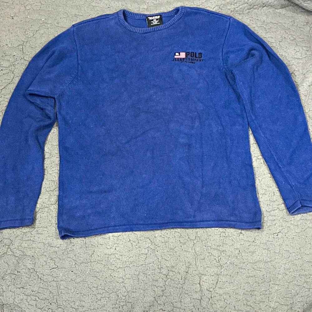 Vintage Polo Jeans Co. Ralph Lauren Blue Crewneck Pullover Knit Sweater RL LOGO
